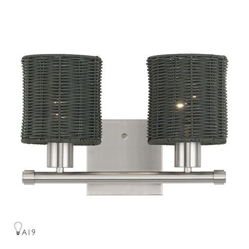 Livex Weavington 2Lt Vanity Sconce, Nickel/Hand-Woven Charred Gray - 13717-91