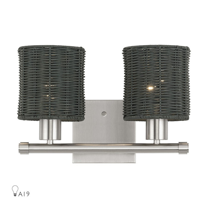 Livex Weavington 2Lt Vanity Sconce, Nickel/Hand-Woven Charred Gray - 13717-91