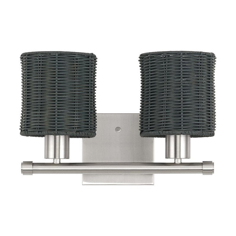 Livex Weavington 2Lt Vanity Sconce, Nickel/Hand-Woven Charred Gray