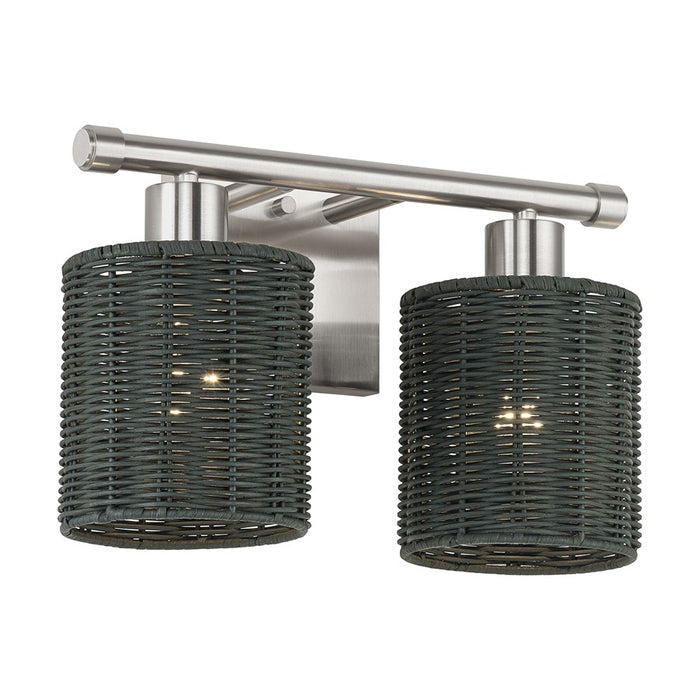 Livex Weavington 2Lt Vanity Sconce, Nickel/Hand-Woven Charred Gray