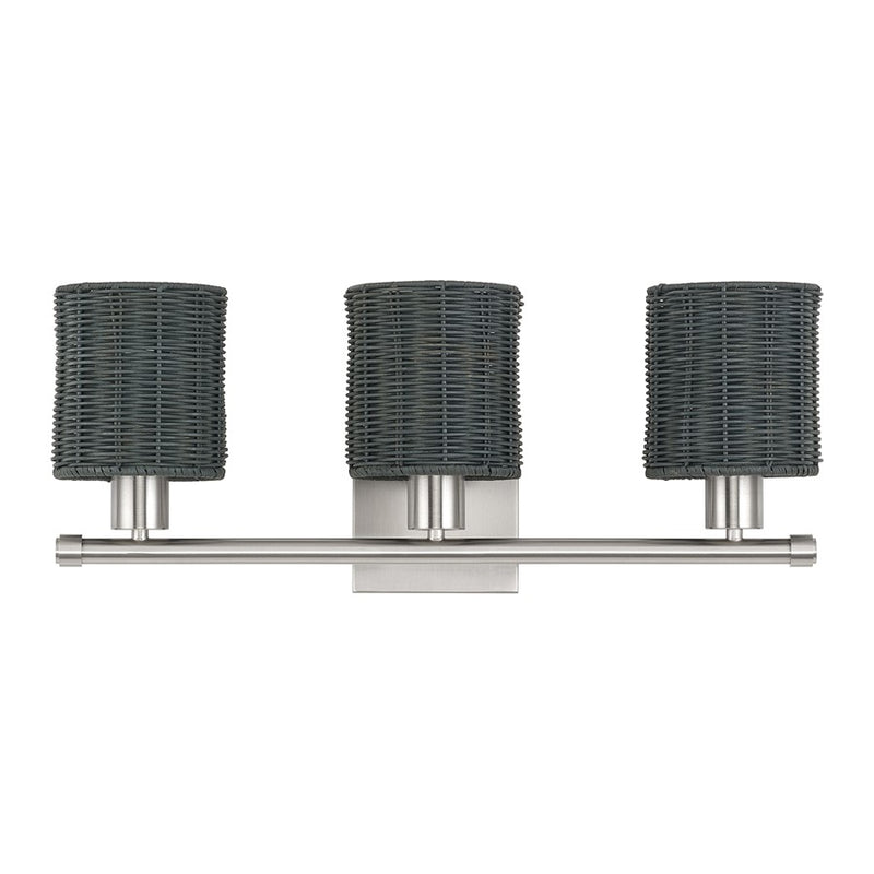 Livex Weavington 3Lt Vanity Sconce, Nickel/Hand-Woven Charred Gray