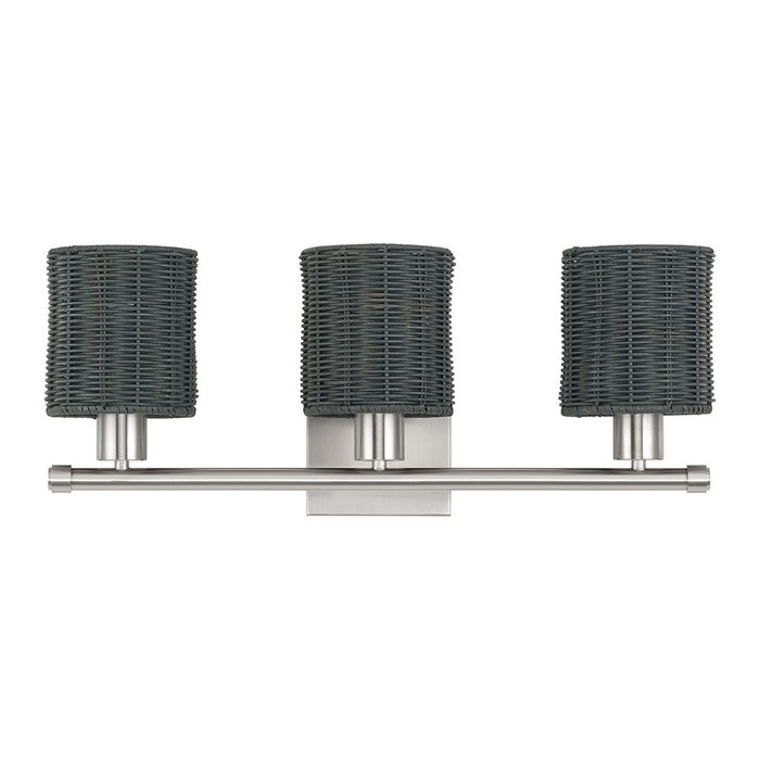 Livex Weavington 3Lt Vanity Sconce, Nickel/Hand-Woven Charred Gray