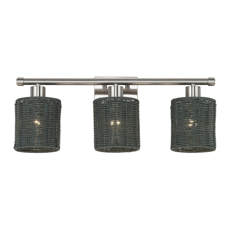 Livex Weavington 3Lt Vanity Sconce, Nickel/Hand-Woven Charred Gray