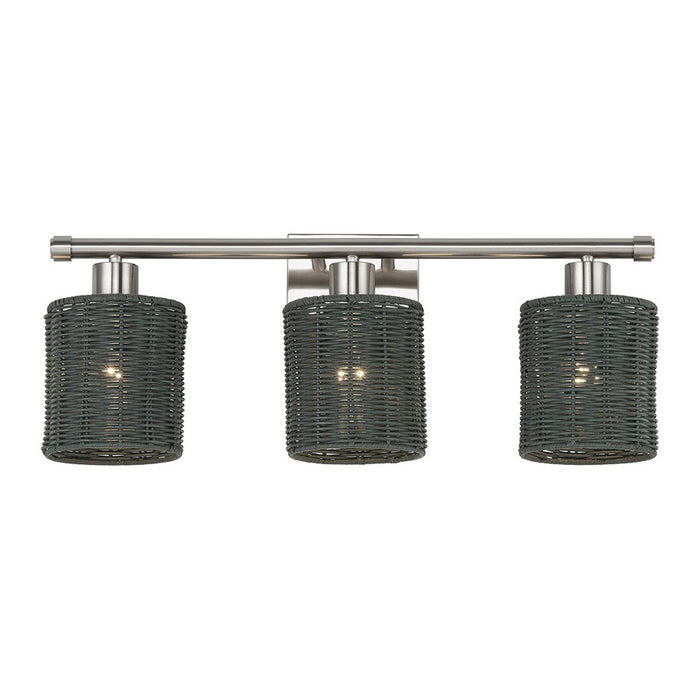 Livex Weavington 3Lt Vanity Sconce, Nickel/Hand-Woven Charred Gray