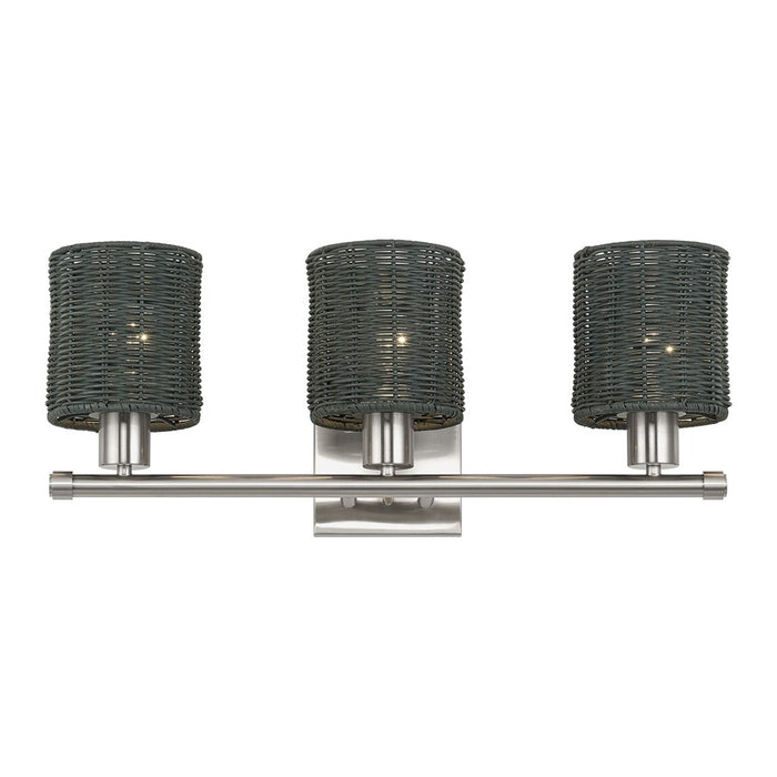 Livex Weavington 3Lt Vanity Sconce, Nickel/Hand-Woven Charred Gray