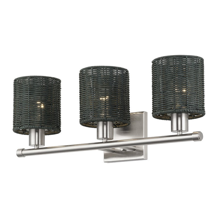 Livex Weavington 3Lt Vanity Sconce, Nickel/Hand-Woven Charred Gray
