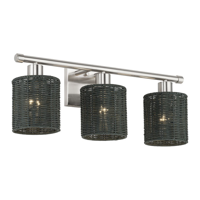 Livex Weavington 3Lt Vanity Sconce, Nickel/Hand-Woven Charred Gray