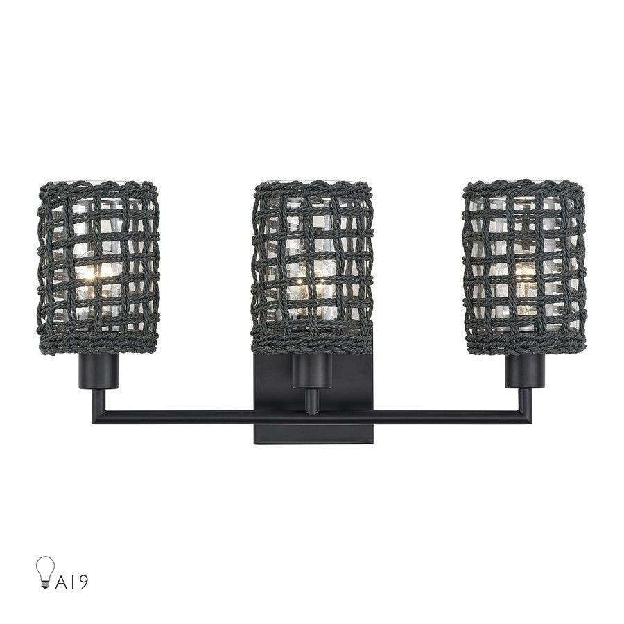 Livex Twinewell 3Lt Vanity Sconce, Black/Black On Top of Clear Glass - 14043-04
