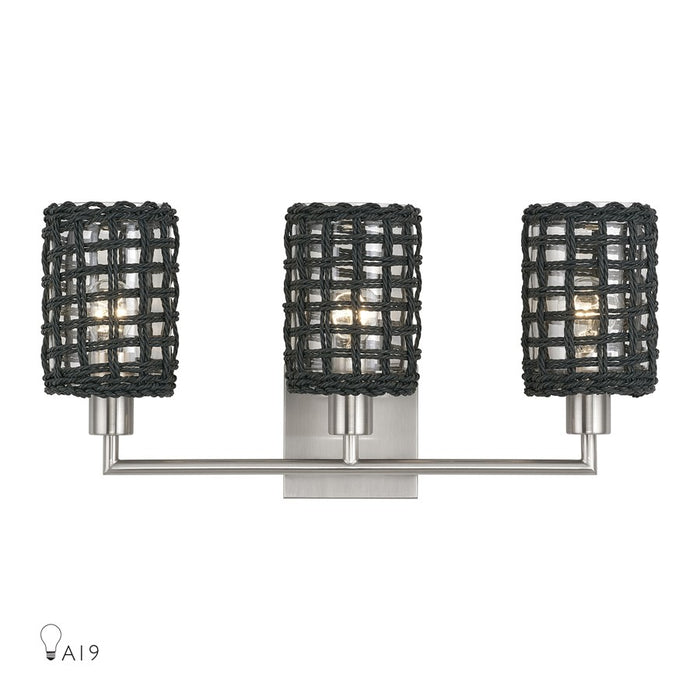 Livex Twinewell 3Lt Vanity Sconce, Nickel/Black On Top of Clear Glass - 14043-91