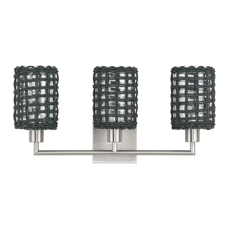 Livex Twinewell 3Lt Vanity Sconce, Nickel/Black On Top of Clear Glass