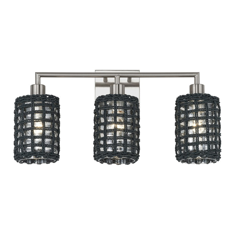 Livex Twinewell 3Lt Vanity Sconce, Nickel/Black On Top of Clear Glass