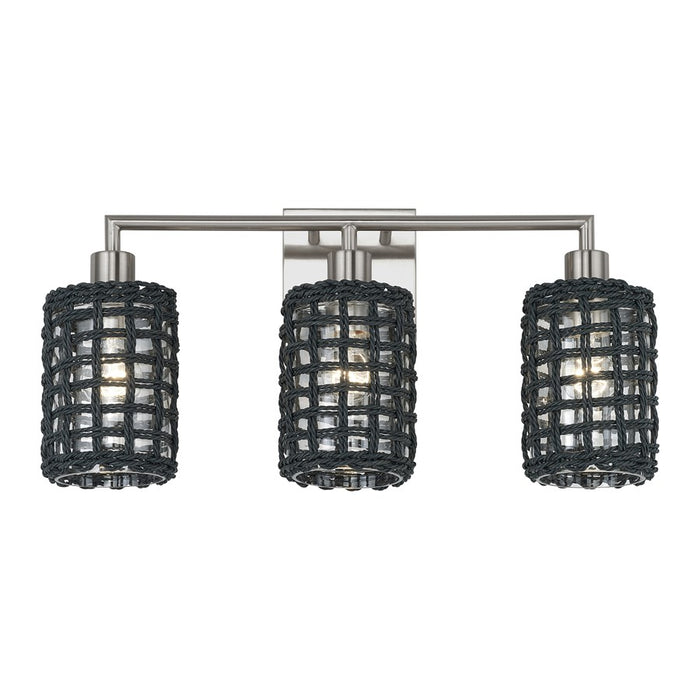 Livex Twinewell 3Lt Vanity Sconce, Nickel/Black On Top of Clear Glass