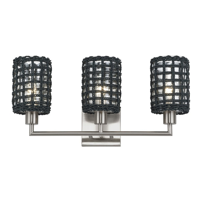 Livex Twinewell 3Lt Vanity Sconce, Nickel/Black On Top of Clear Glass