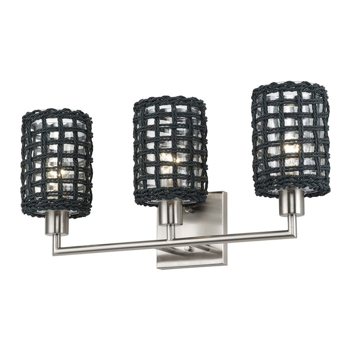 Livex Twinewell 3Lt Vanity Sconce, Nickel/Black On Top of Clear Glass