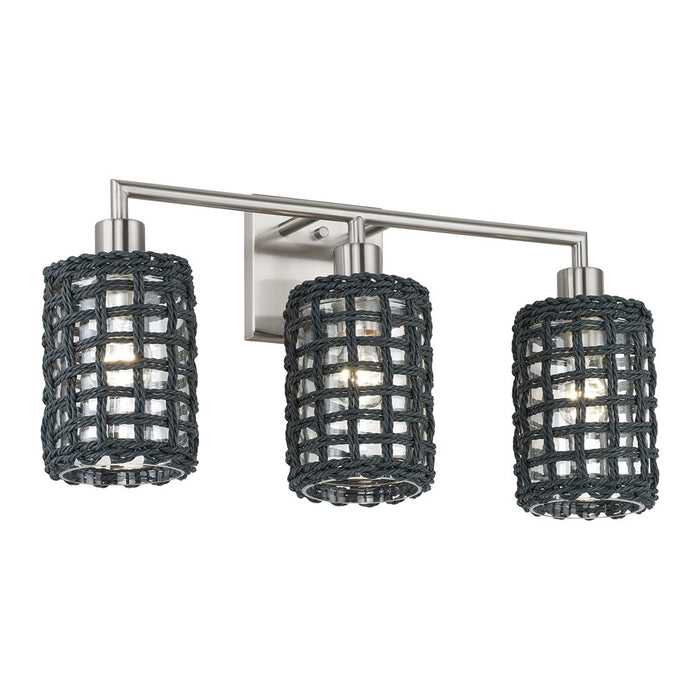 Livex Twinewell 3Lt Vanity Sconce, Nickel/Black On Top of Clear Glass