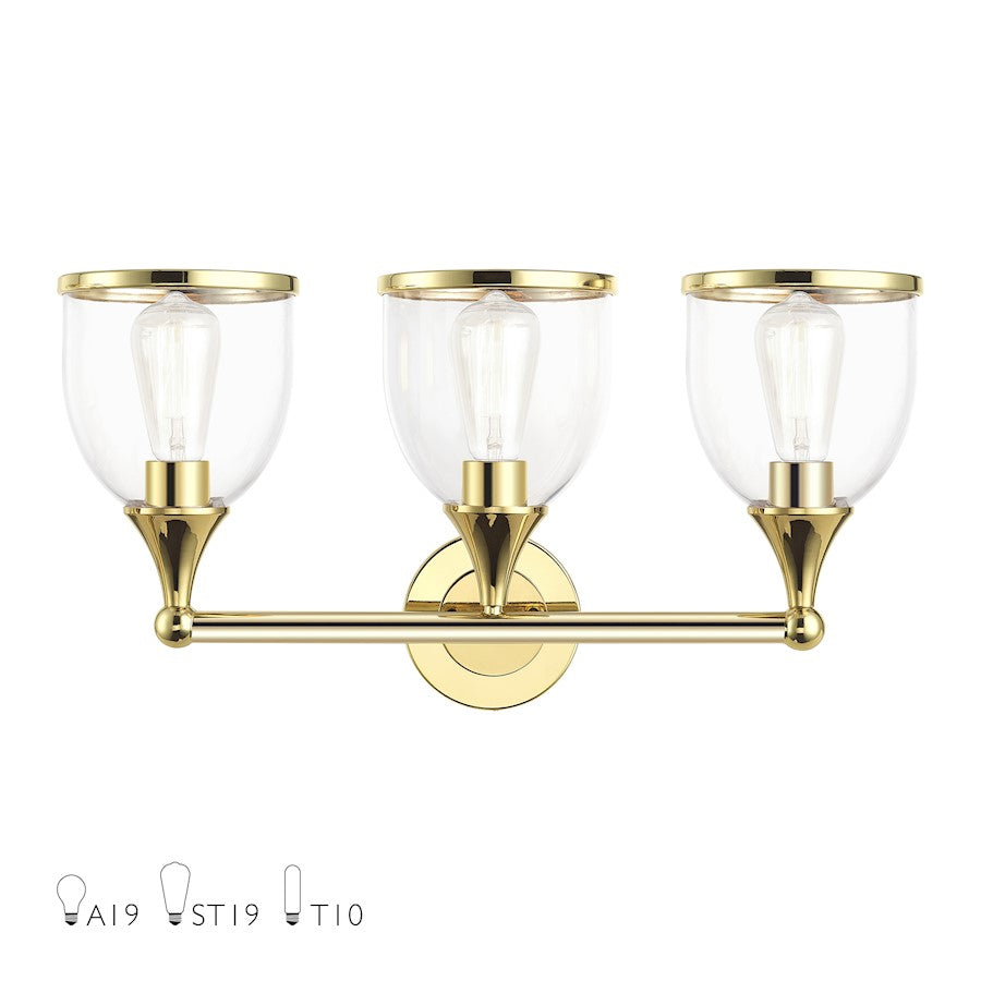Livex Ashridge 3Lt Vanity Sconce, Polished Brass/Clear - 14133-02