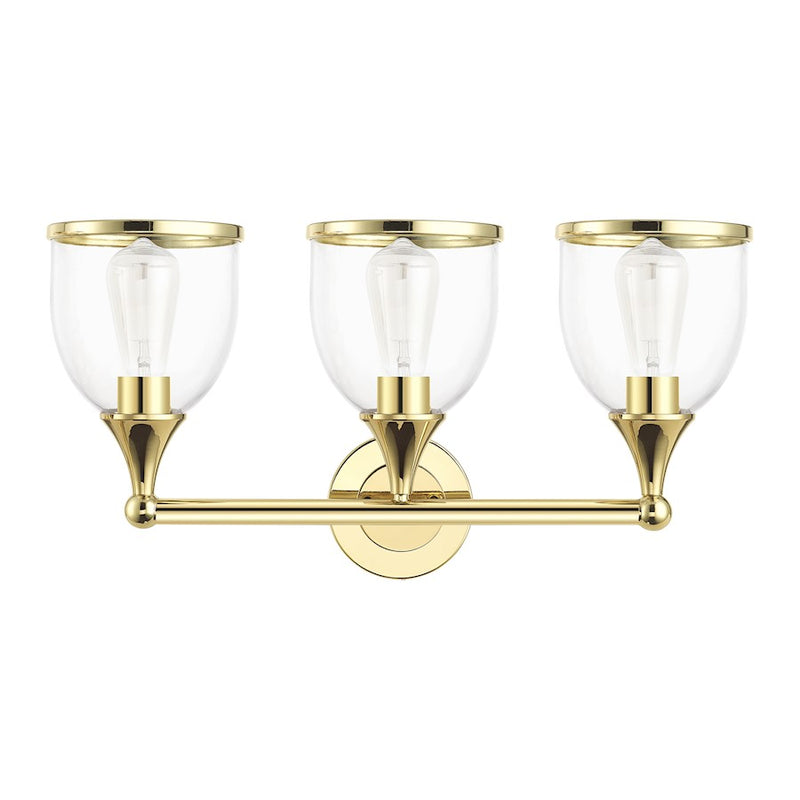 Livex Ashridge 3Lt Vanity Sconce, Polished Brass/Clear