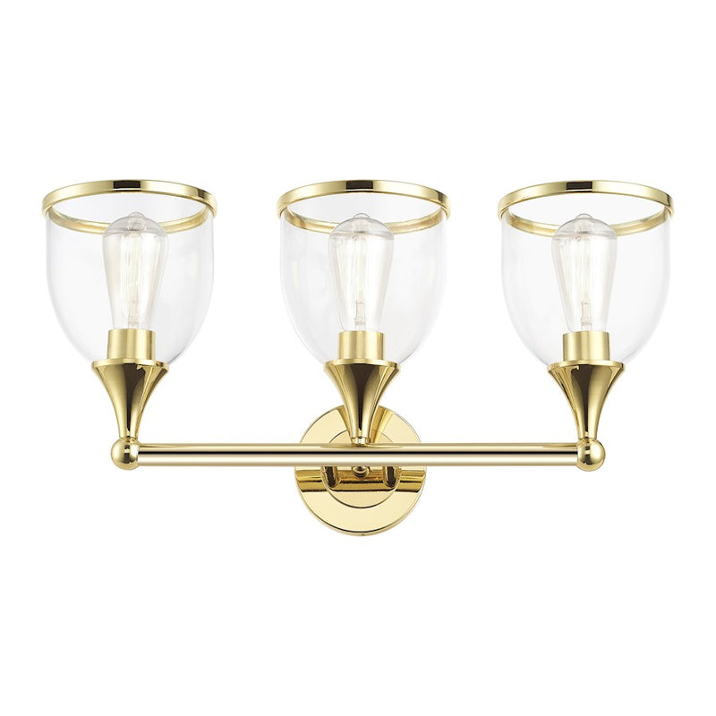 Livex Ashridge 3Lt Vanity Sconce, Polished Brass/Clear