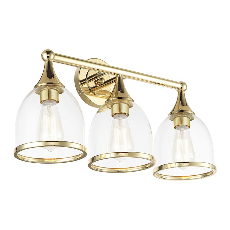 Livex Ashridge 3Lt Vanity Sconce, Polished Brass/Clear