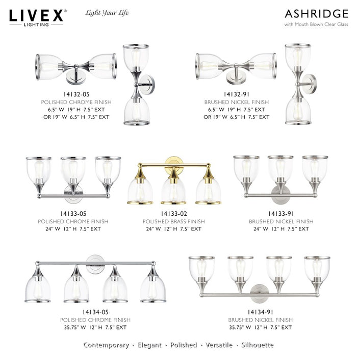 Livex Ashridge 3Lt Vanity Sconce, Polished Chrome/Clear