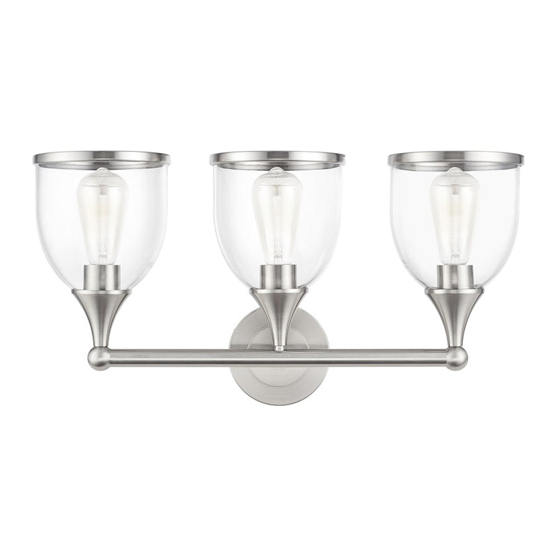 Livex Ashridge 3Lt Vanity Sconce, Brushed Nickel/Clear