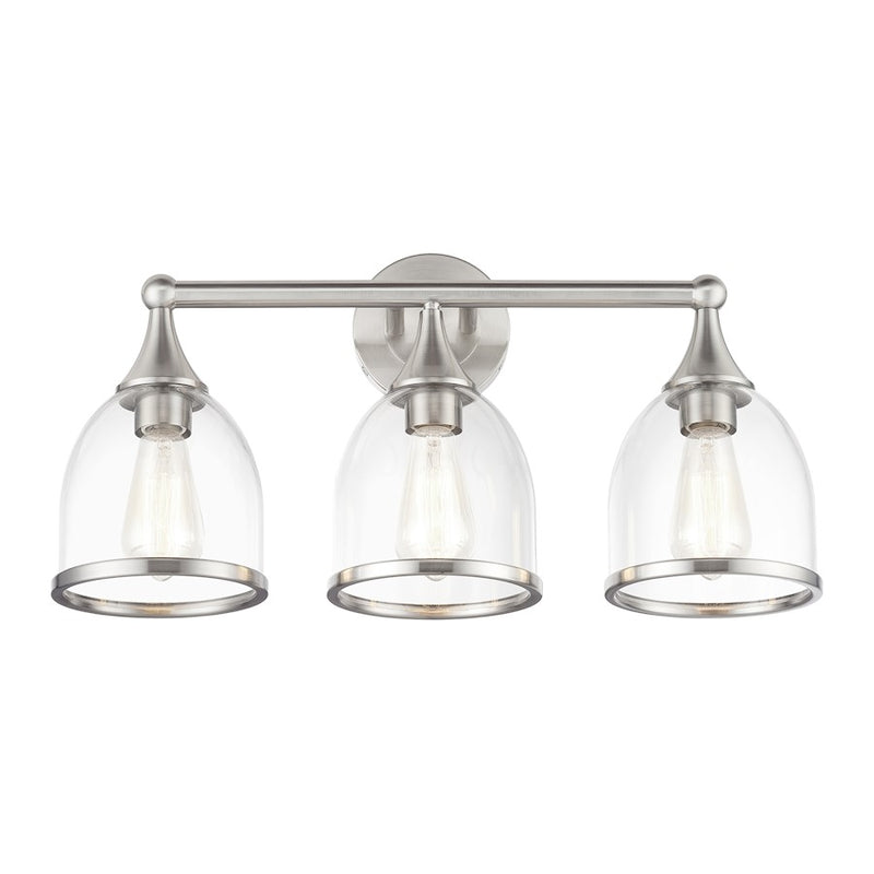 Livex Ashridge 3Lt Vanity Sconce, Brushed Nickel/Clear