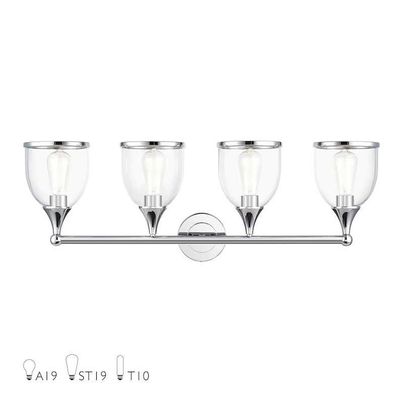 Livex Ashridge 4Lt Large Vanity Sconce, Polished Chrome/Clear - 14134-05
