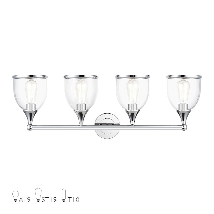 Livex Ashridge 4Lt Large Vanity Sconce, Polished Chrome/Clear - 14134-05