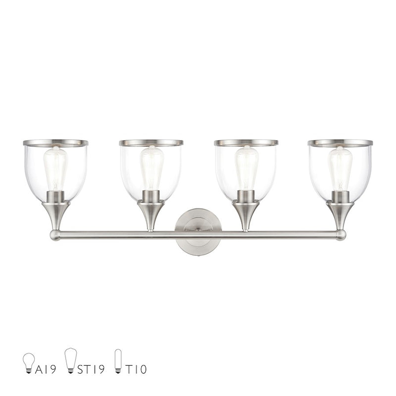 Livex Ashridge 4Lt Large Vanity Sconce, Brushed Nickel/Clear - 14134-91