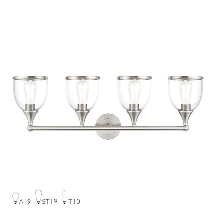Livex Ashridge 4Lt Large Vanity Sconce, Brushed Nickel/Clear - 14134-91
