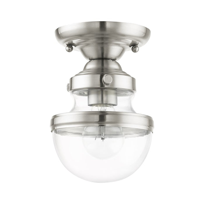 Livex Oldwick 1 Light Flush Mount , Brushed Nickel/Hand Blown Clear