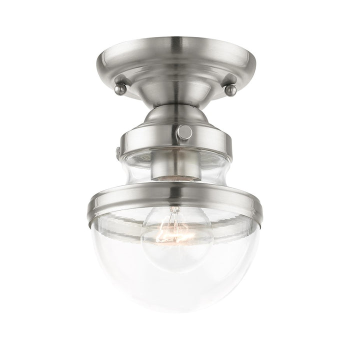 Livex Oldwick 1 Light Flush Mount , Brushed Nickel/Hand Blown Clear