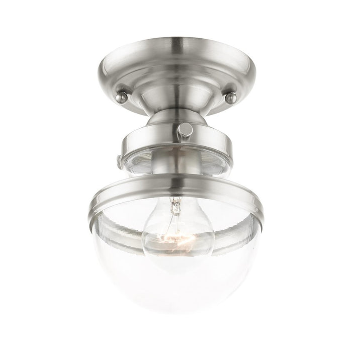 Livex Oldwick 1 Light Flush Mount , Brushed Nickel/Hand Blown Clear