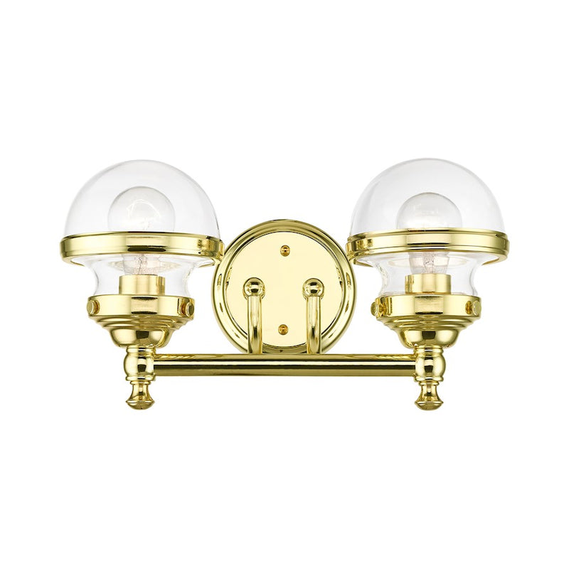 Livex Oldwick 2 Light Bath Vanity, Polished Brass/Hand Blown Clear