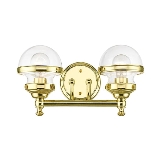 Livex Oldwick 2 Light Bath Vanity, Polished Brass/Hand Blown Clear