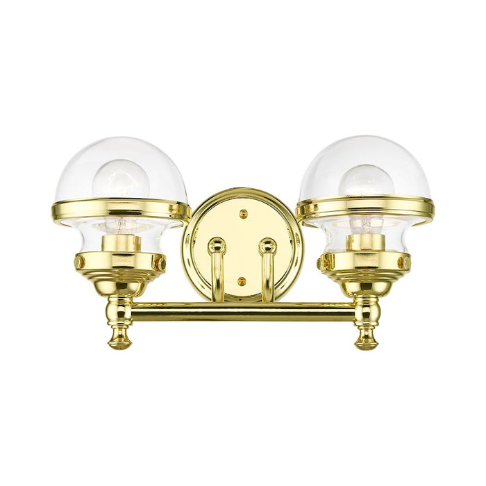 Livex Oldwick 2 Light Bath Vanity, Polished Brass/Hand Blown Clear