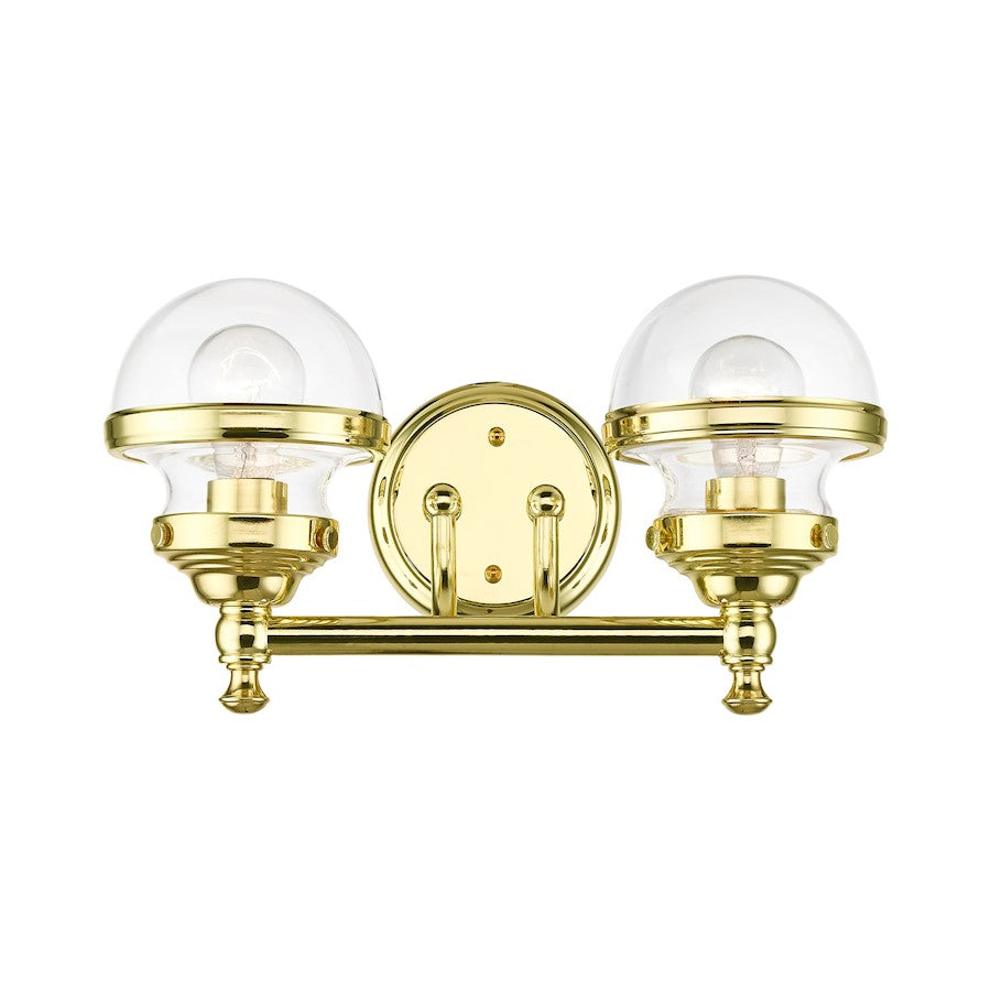 Livex Oldwick 2 Light Bath Vanity, Polished Brass/Hand Blown Clear