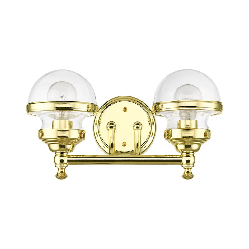 Livex Oldwick 2 Light Bath Vanity, Polished Brass/Hand Blown Clear