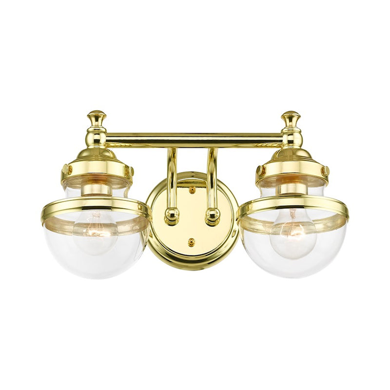 Livex Oldwick 2 Light Bath Vanity, Polished Brass/Hand Blown Clear