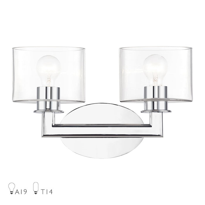 Livex Bernardino 2Lt Vanity Sconce, Polished Chrome/Clear - 17912-05
