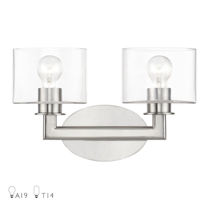 Livex Bernardino 2Lt Vanity Sconce, Brushed Nickel/Clear - 17912-91