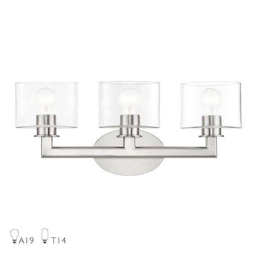 Livex Bernardino 3Lt Vanity Sconce, Brushed Nickel/Clear - 17913-91