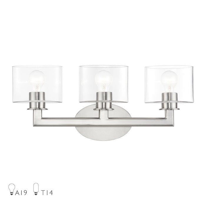 Livex Bernardino 3Lt Vanity Sconce, Brushed Nickel/Clear - 17913-91