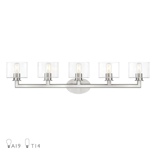 Livex Bernardino 5Lt Extra Large Vanity Sconce, Brushed Nickel/Clear - 17915-91