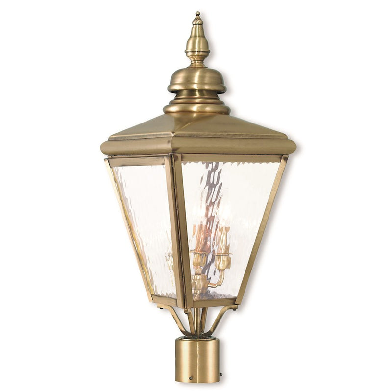 Livex Cambridge 3 Light Outdoor Post Top Lantern, Clear Water