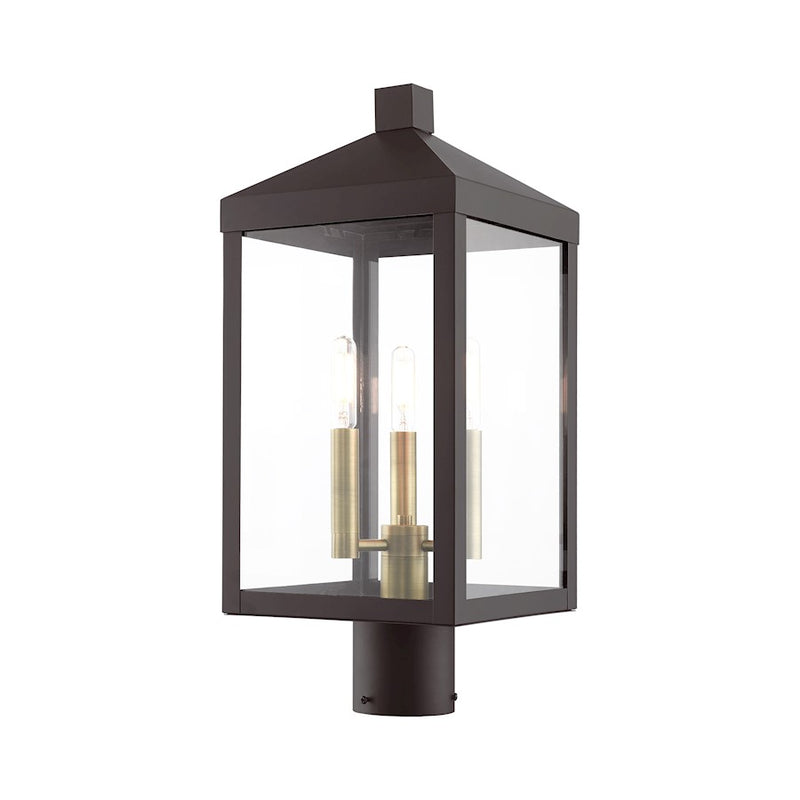 Livex Nyack 3 Light Outdoor Post Top Lantern , Clear