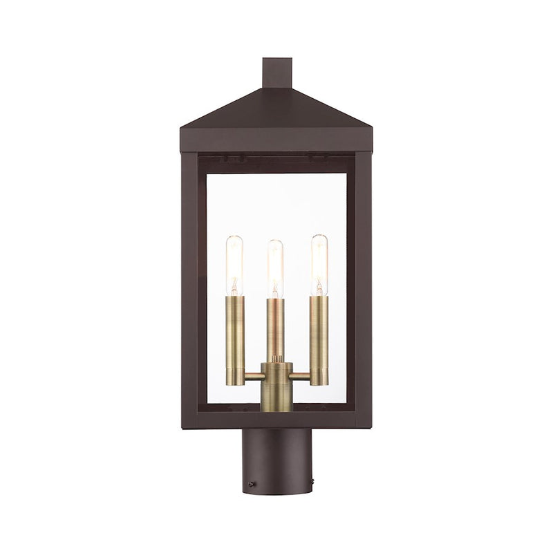 Livex Nyack 3 Light Outdoor Post Top Lantern , Clear
