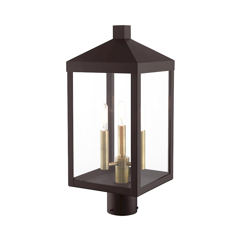 Livex Nyack 3 Light Outdoor Post Top Lantern , Clear