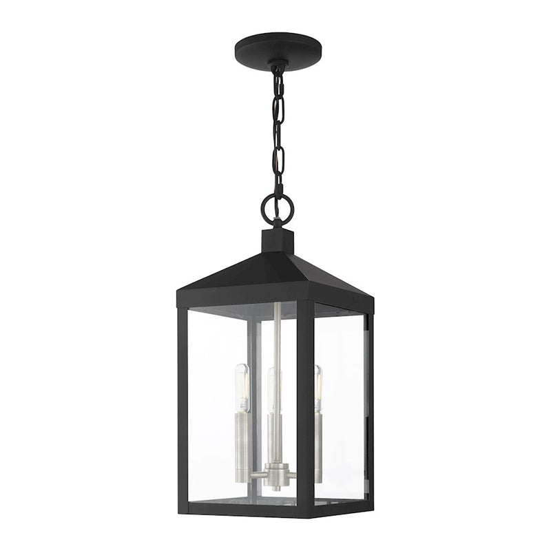 Livex Nyack 3 Light Outdoor Pendant Lantern, Clear