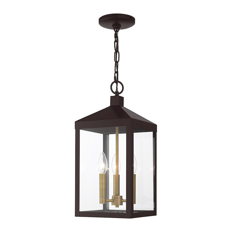 Livex Nyack 3 Light Outdoor Pendant Lantern, Clear